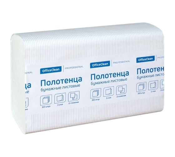 Бумажные gолотенца OfficeClean professional лист \z-сл\ \h2\, 2-слойные, 200 л/пач., 21,5x24, тиснение, белые 245843/Х