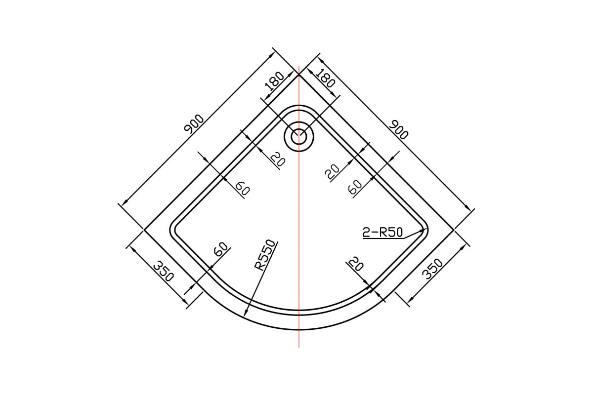 Акриловый поддон для душа VINCEA 900x900x135, сифон Ф90 с гидрозатвором ...