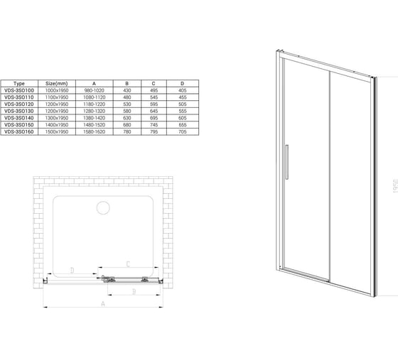 Душевая дверь VINCEA Soft 1100, черный, стекло прозрачное VDS-3SO110CLB