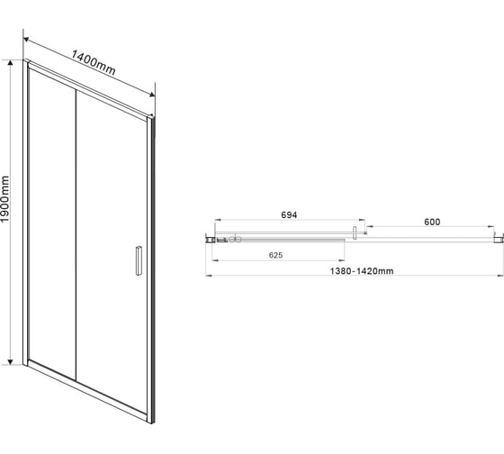 Душевая дверь VINCEA Garda 1400, хром, стекло прозрачное VDS-1G140CL