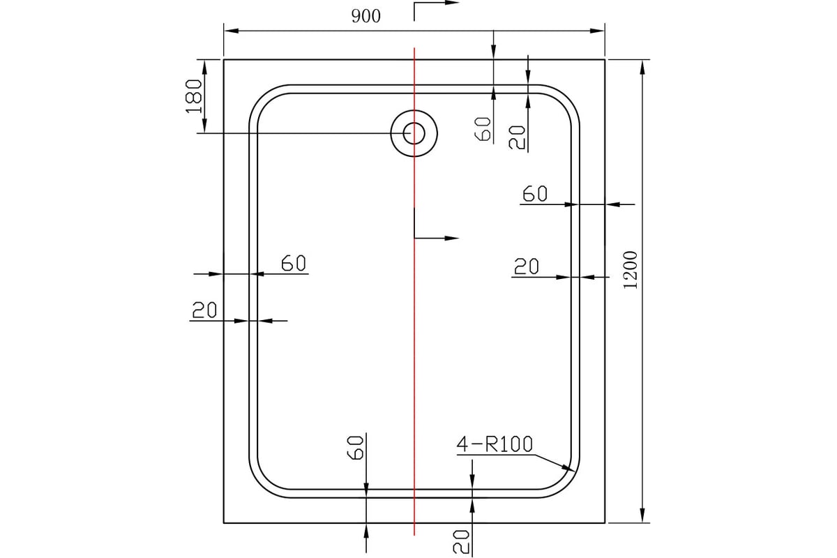 Акриловый поддон для душа VINCEA 1200x900x135, сифон Ф90 с ...