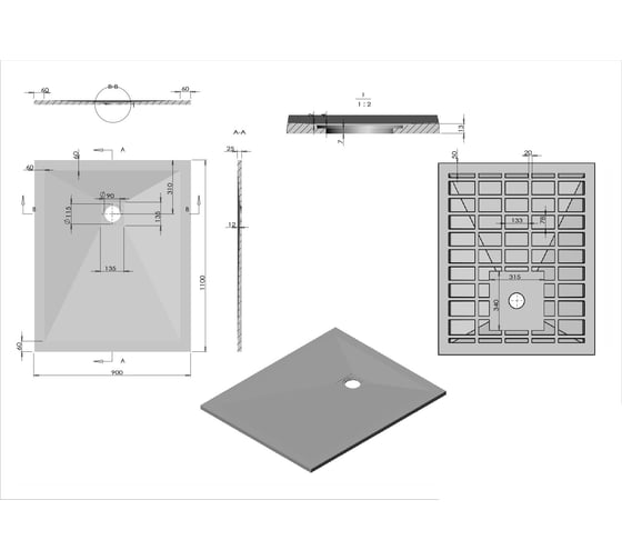 Поддон для душа VINCEA из искусственного камня, 1100x900x25, серый VST-4SR9011G