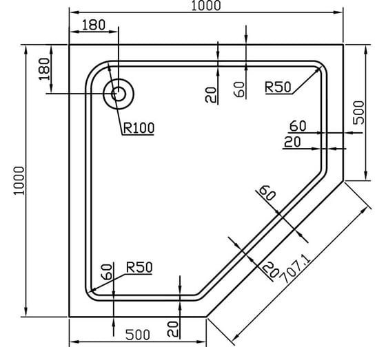 Акриловый поддон для душа VINCEA 1000x1000x135, сифон Ф90 с гидрозатвором VST-2AP-1010