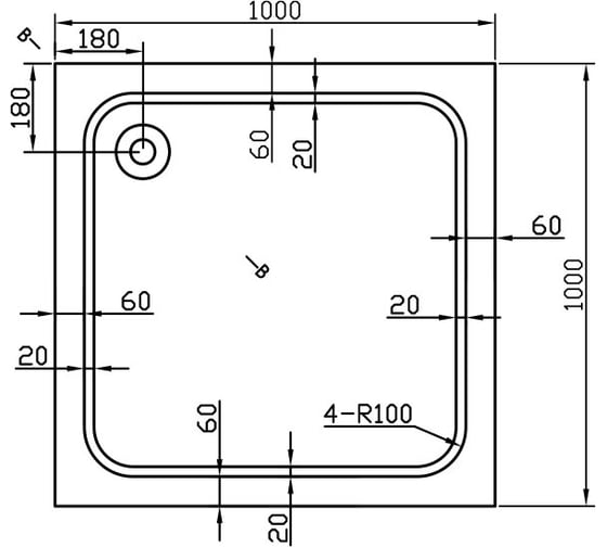 Акриловый поддон для душа VINCEA 1000x1000x135, сифон Ф90 с гидрозатвором VST-2AS-1010