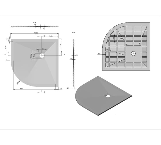 Поддон для душа VINCEA из искусственного камня, 1000x1000x25, белый матовый VST-4SQ1010W