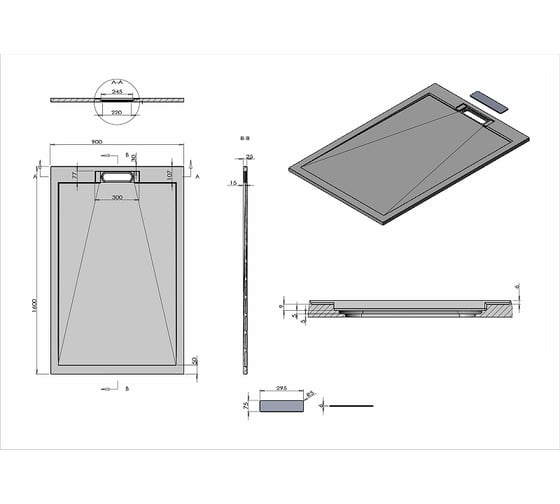 Поддон для душа VINCEA из искусственного камня, 1600x900x25, белый матовый VST-4SRL9016W