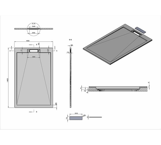 Поддон для душа VINCEA из искусственного камня, 1400x900x25, белый матовый VST-4SRL9014W