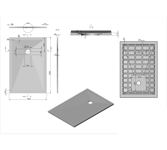 Поддон для душа VINCEA из искусственного камня, 1200x800x25, белый матовый VST-4SR8012W