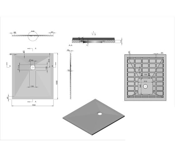 Поддон для душа VINCEA из искусственного камня, 1000x900x25, серый VST-4SR9010G