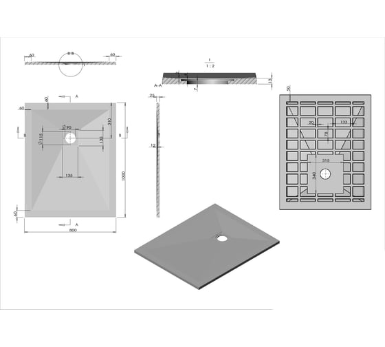 Поддон для душа VINCEA из искусственного камня, 1000x800x25, антрацит VST-4SR8010A