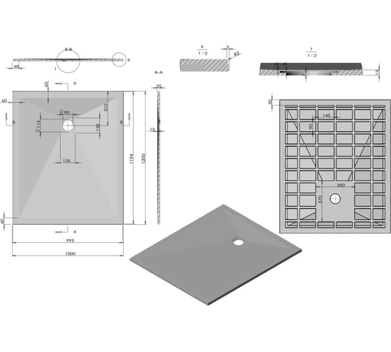 Поддон для душа VINCEA из искусственного камня,1200x1000x25, белый матовый VST-4SR1012W