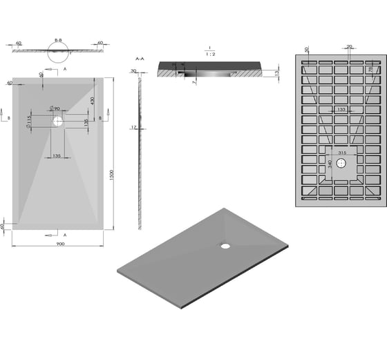 Поддон для душа VINCEA из искусственного камня, 1500x900x30, белый матовый VST-4SR9015W