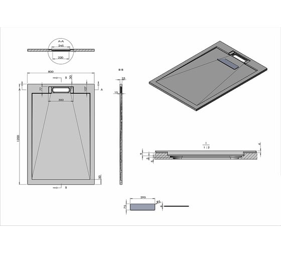 Поддон для душа VINCEA из искусственного камня, 1200x800x25, белый матовый VST-4SRL8012W