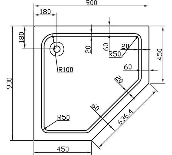 Акриловый поддон для душа VINCEA 900x900x135, сифон Ф90 с гидрозатвором VST-2AP-9090