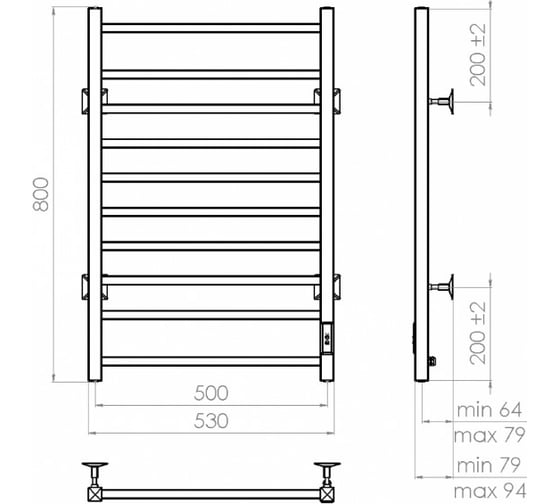 Электрический полотенцесушитель VINCEA 50x80, черный, таймер VTD-1LBE