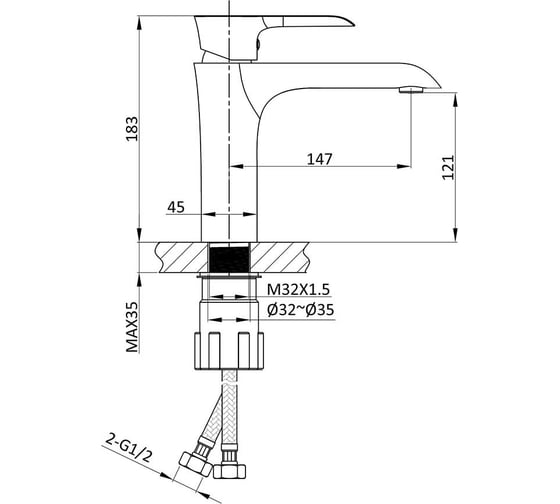 Смеситель для раковины VINCEA Esse однорычажный, черный VBF-1E1MB