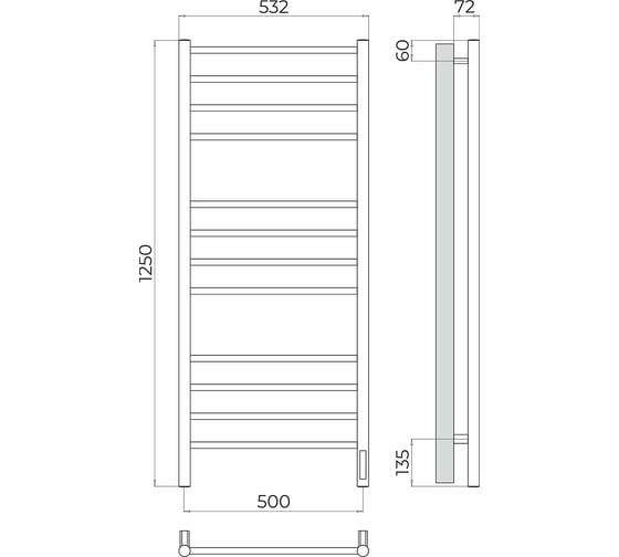 Полотенцесушитель Terminus Аврора п12 500x1250 электро (quick touch) 4670078544377