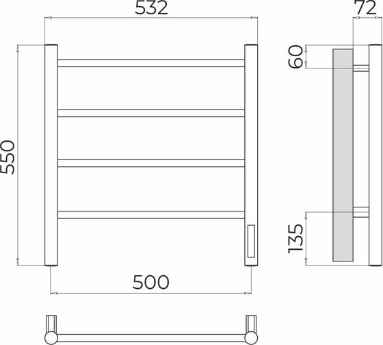 Полотенцесушитель Terminus Аврора п4 500x550 электро (quick touch) 4670078544391