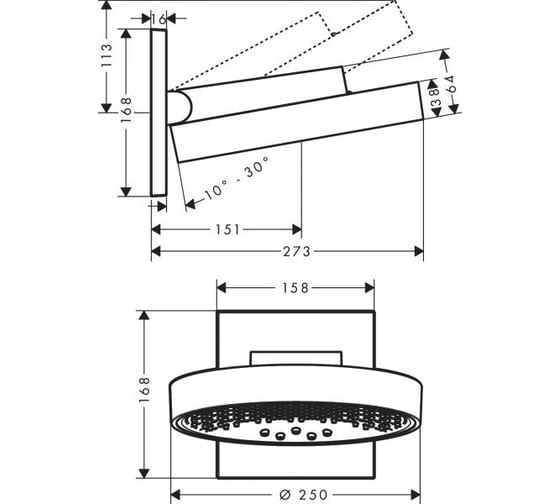 Верхний душ Hansgrohe Rainfinity 250 3jet, с настенным держателем 26232000 00000071037