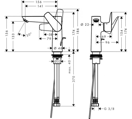 Смеситель для раковины Hansgrohe Talis e 150 шлиф,черный хром 71754340 00000085484