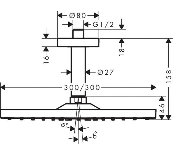 Верхний душ Hansgrohe Raindance е air 1jet 300 матовый черный 26250670 00000071530