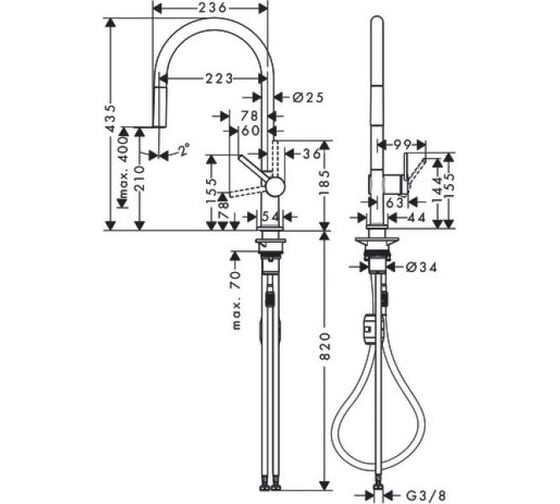 Смеситель для кухни Hansgrohe M54 talis 210 с вытяжным душем, сталь 72802800 00000080911