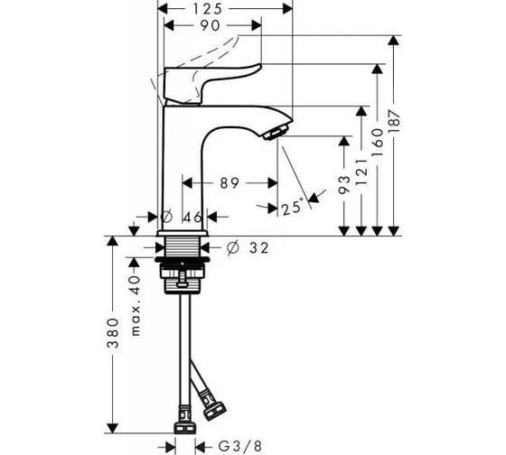 Смеситель для раковины Hansgrohe Metris 100, без донного клапана 31186000 00000040953