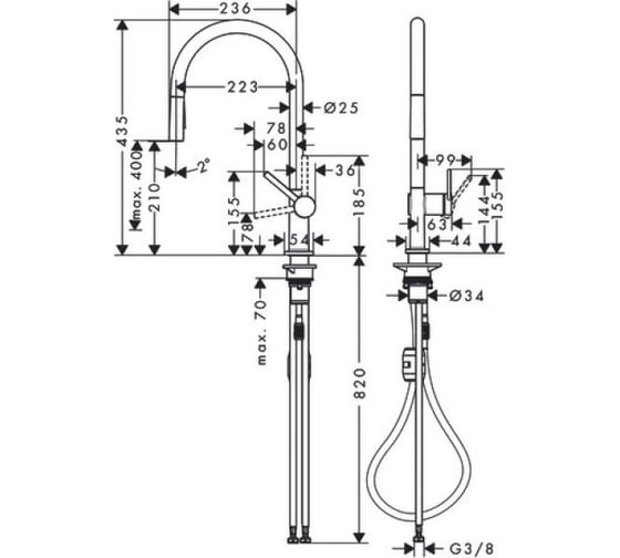 Смеситель для кухни Hansgrohe M54 talis 210 с вытяжным душем, сталь 72800800 00000083872