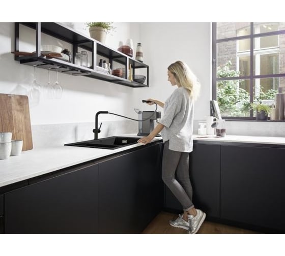 Смеситель для кухни Hansgrohe M54 talis 270 с вытяжным душем, матовый черный 72808670 00000082723
