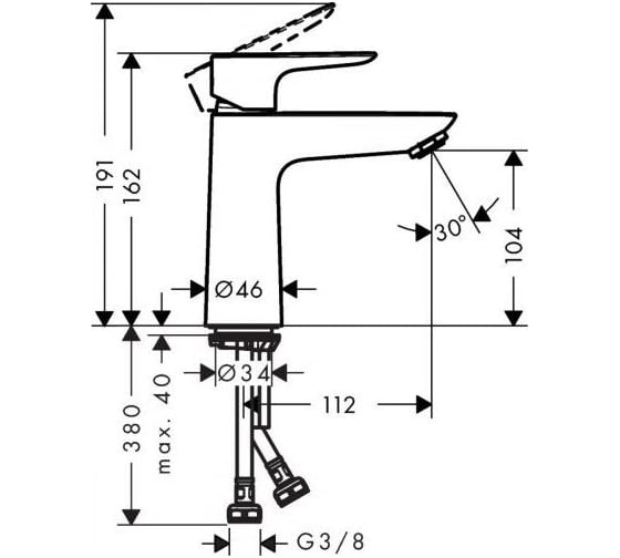 Смеситель для раковины Hansgrohe Talis e 110 без донного клапана, полир.золото 71712990 00000080150