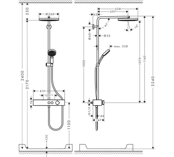 Термостатическая душевая система Hansgrohe Pulsify showerpipe 260 1jet 24220000 00000094553