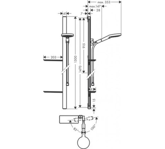 Душевой гарнитур Hansgrohe Raindance select s 120 3jet unica, 150 см 27646000 00000062601