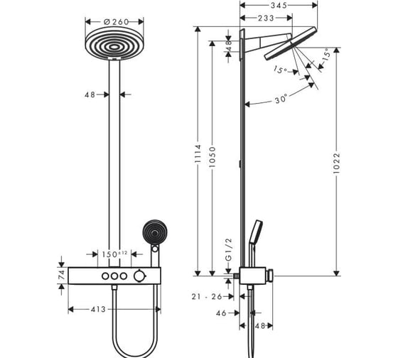 Термостатическая душевая система Hansgrohe Pulsify showerpipe 260 2jet, матовый черный 24240670 00000093706