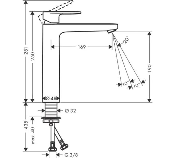 Смеситель для раковины Hansgrohe Vernis blend 190 71582000 00000095449