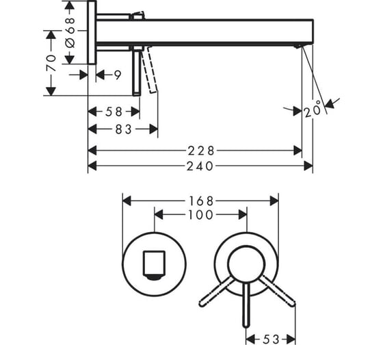 Внешняя часть настенного смесителя для раковины Hansgrohe 76050700 00000094507