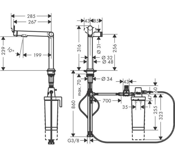 Смеситель для кухни Hansgrohe Aqittura m91 240 1j с подключением к фильтру питьевой воды, сталь 76804800 00000126686