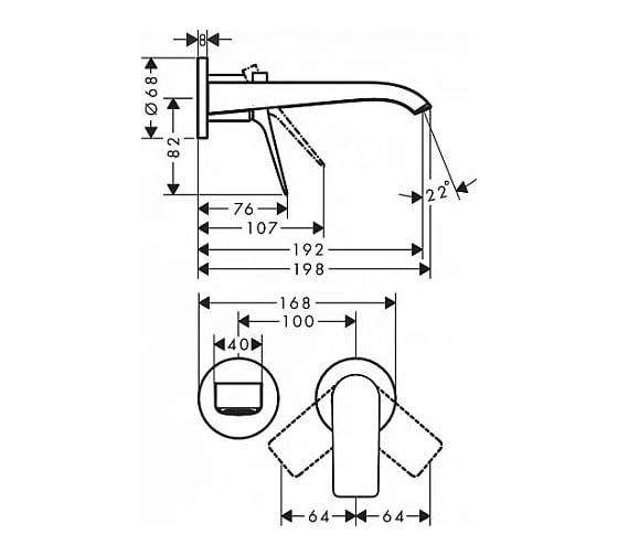 Внешняя часть настенного смесителя для раковины Hansgrohe Vivenis на 2 отверстия 75050670 00000093992