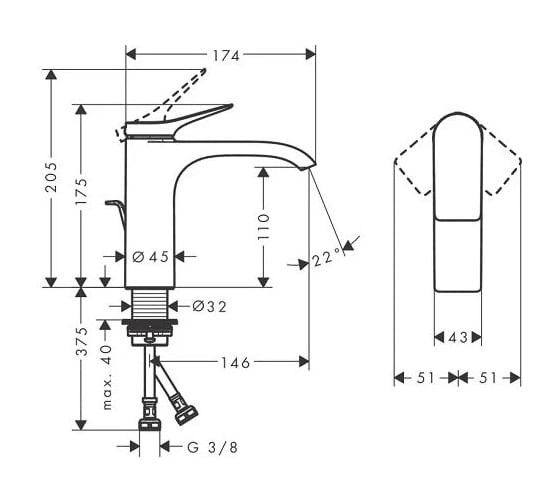Смеситель для раковины Hansgrohe Vivenis 110 матовый черный 75020670 00000094146