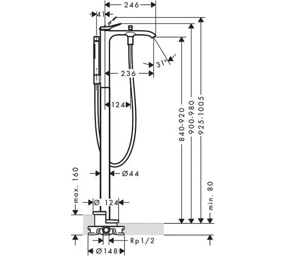 Напольный смеситель для ванны Hansgrohe Vivenis матовый черный 75445670 00000094187