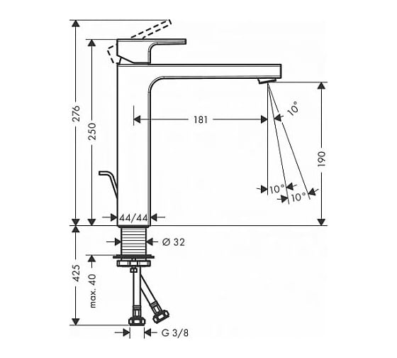 Смеситель для раковины Hansgrohe Vernis shape 190 матовый черный 71562670 00000092293