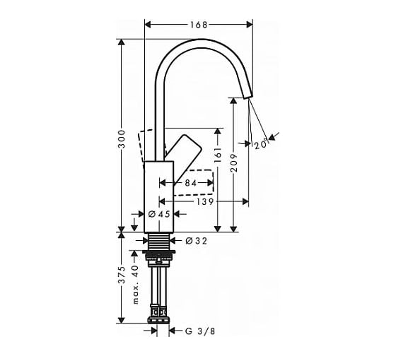 Смеситель для раковины Hansgrohe Vivenis 210 без донного клапана, матовый черный 75032670 00000094156