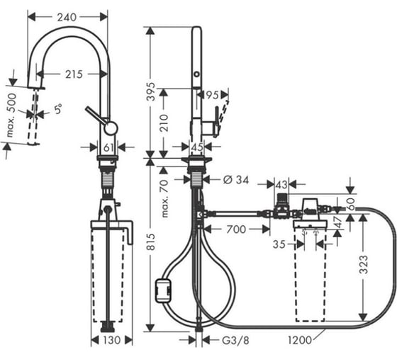 Смеситель для кухни Hansgrohe Aqittura m91 210 1j с вытяжным изливом с подключением к фильтру питьевой воды, сталь 76803800 00000126672