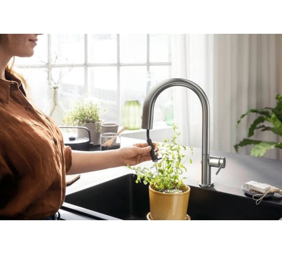 Смеситель для кухни Hansgrohe Aqittura m91 210 1j с вытяжным изливом с подключением к фильтру питьевой воды, сталь 76803800 00000126672