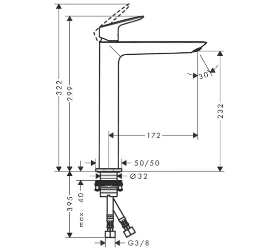 Смеситель для раковины Hansgrohe Fine 240 без донного клапана 71258000 00000094135