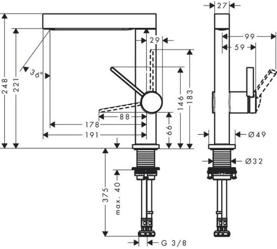 Смеситель для раковины Hansgrohe Finoris 230 push open 76060000 00000094419