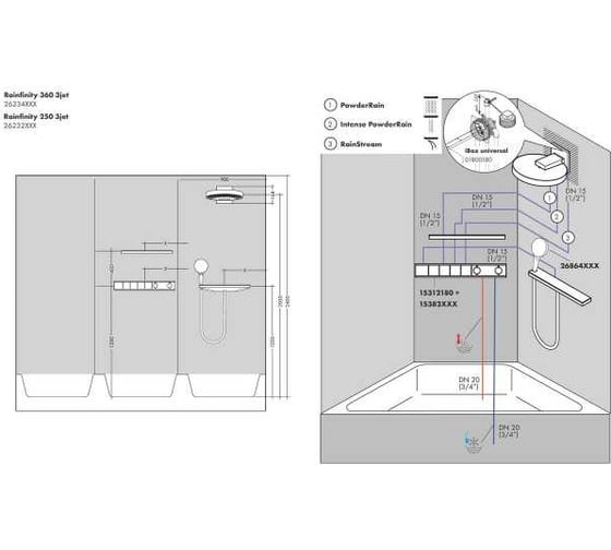 Верхний душ Hansgrohe Rainfinity 250 3jet, с настенным держателем, матовый белый 26232700 00000071040