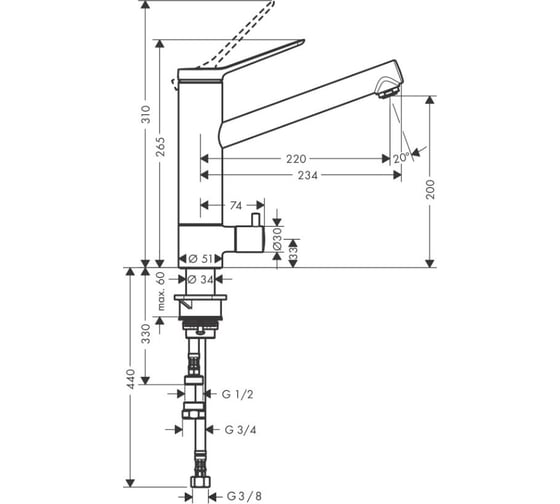 Смеситель для кухни Hansgrohe Zesis m33 200 1jet 74808000 00000096458