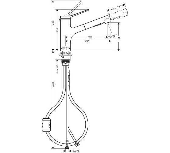 Смеситель для кухни Hansgrohe Zesis m33 150, с вытяжным душем 2jet, сталь 74800800 00000096447