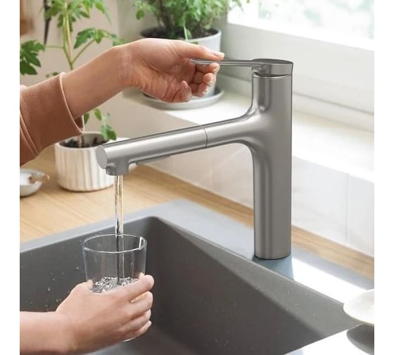 Смеситель для кухни Hansgrohe Zesis m33 160, с вытяжным душем 2jet, сталь 74801800 00000096451