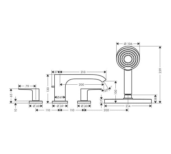 Смеситель на край ванны Hansgrohe Vivenis sbox на 4 отверстия 75444000 00000094087